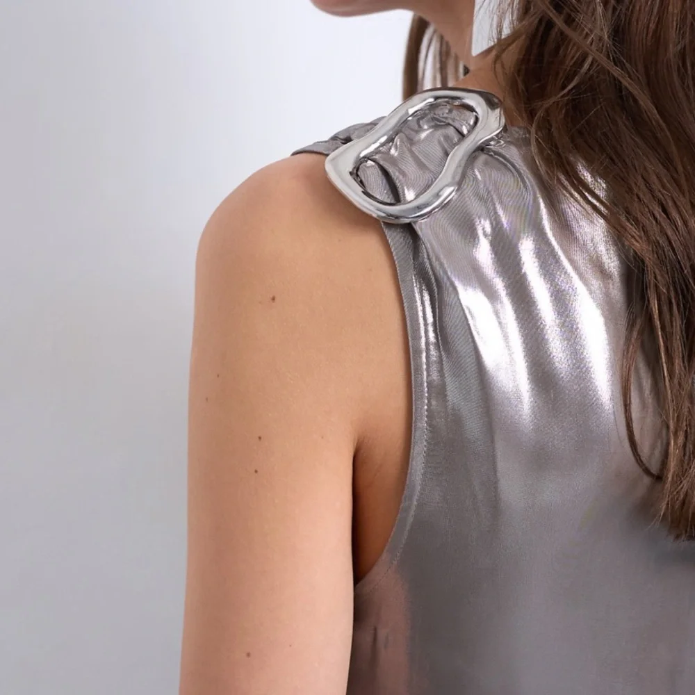 Topshop metallic maxi dress with silver hardware in silver - Picture 4 of 9